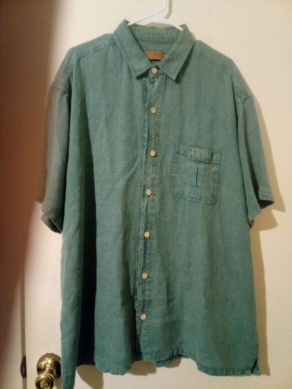 Dash Hemp Santa Cruz Men's Short-Sleeve Button-Down Shirt in Teal Green Sz XL